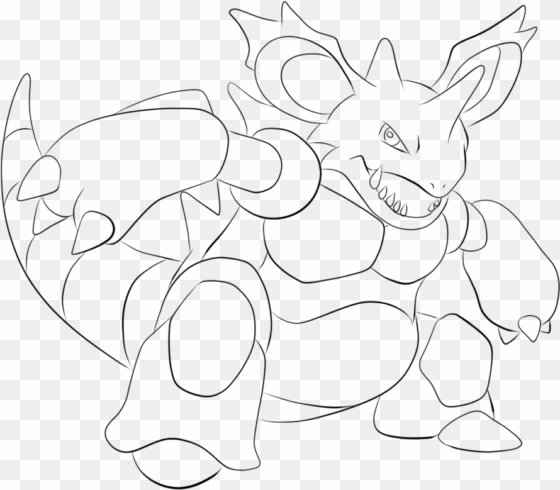 034 nidoking lineart by lilly - pokémon
