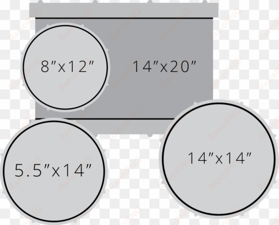 14″ × 20″ bass, 8″ × 12″ tom, 14″ × 14″ floor tom suggested - diagram