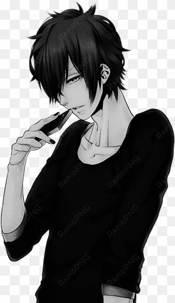 15 black hair and clothes anime guy transparent png - brown hair anime male