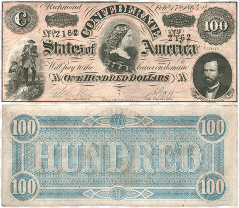 17 1864 $100 confederate states of america pf - confederate states of america 50 dollars