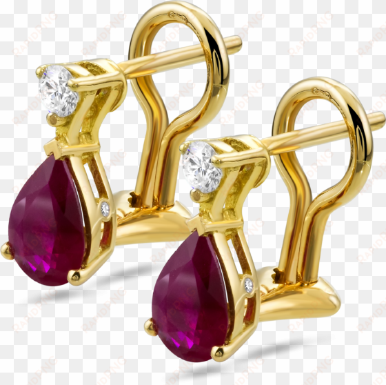 18k yellow gold diamond earrings with rubies - earring gold diamond