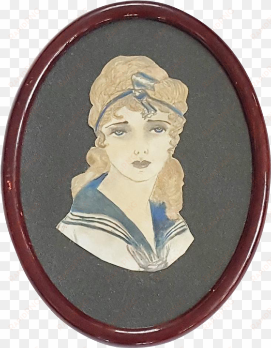 1920's watercolor of a young woman in nautical attire - badge