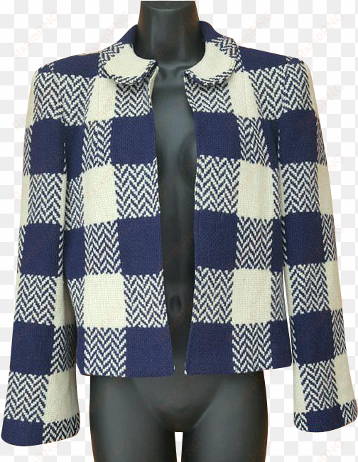 1940s women's crop jacket in navy and white wool plaid - plaid