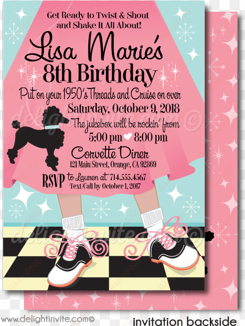 1950's birthday party poodle skirt invitations - do wah diddy me