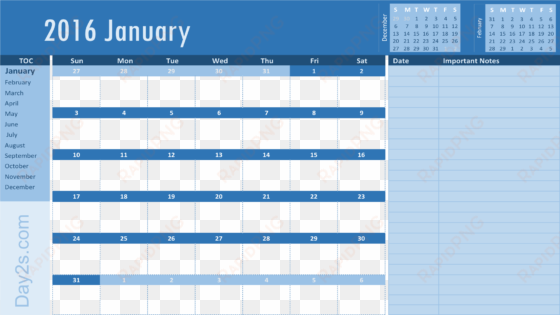 2016 yearly calendar - template