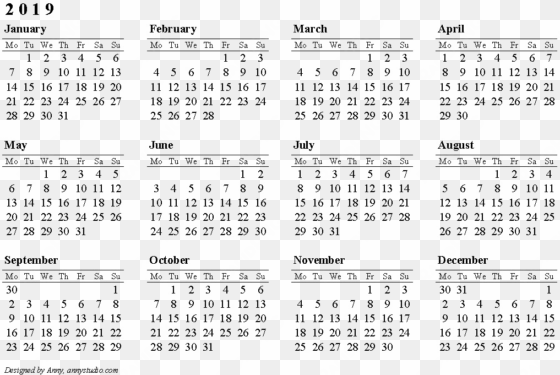 2019 Calendar Png Clipart - Printable 2019 Calendar Australia transparent png image