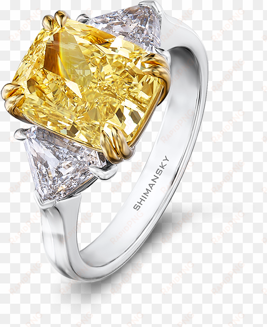 25 Fancy Yellow Diamond Ring With Trilliant Cut - Radiant Cut Fancy Yellow Diamond Ring transparent png image