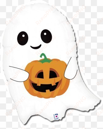 26" Cute Halloween Ghost Balloon Pumpkin Decorations - 26" Foil Shape Balloon Cute Lil' Ghost - Mylar Balloons transparent png image