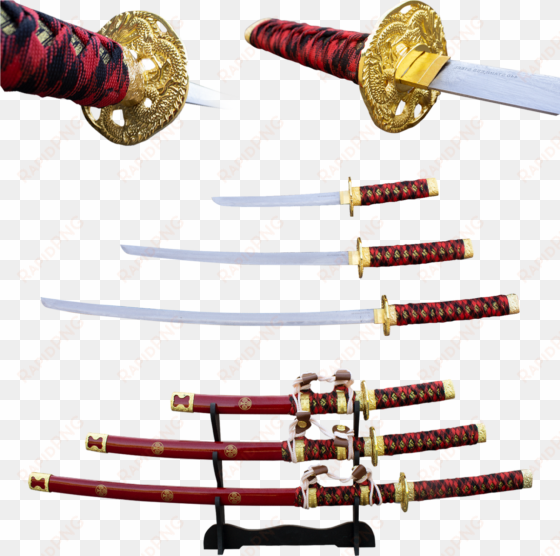 3 pc red gold rush katana sword set - katana