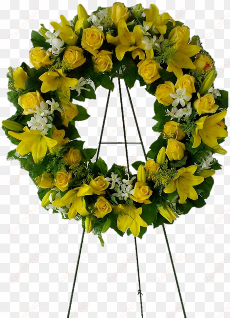 a 22" wreath with yellow roses, orchids and yellow - wreath