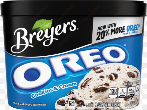 a 56 ounce tub of breyers oreo front of pack - breyers ice cream, chocolate peanut butter - 1.5 qt