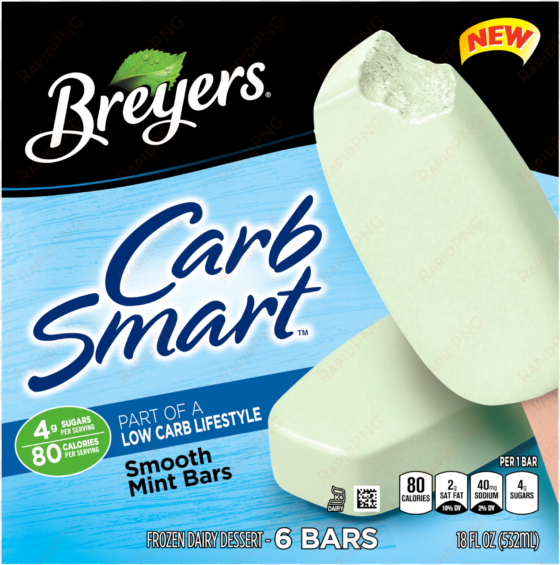 a 6 pack carton of breyers carbsmart smooth mint bar - breyers light ice cream, chocolate, lactose free -