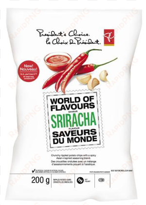 a bag of pc world of flavours sriracha flavour rippled - president's choice sriracha chips
