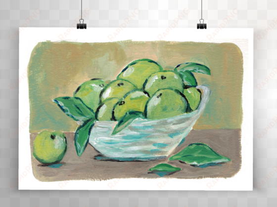 a basket of fruits, sketch, gouache on paper - lime
