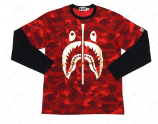 a bathing ape "bape color camo shark" long sleeve t-shirt - supreme camo t shirt red