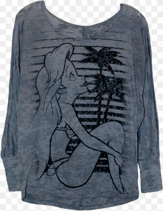 a grey long sleeve shirt with a line drawing of ariel - sleeve