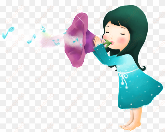 a little girl in the blowing horn transparent - psd