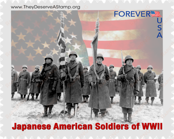 a mock up of a possible stamp design commemorating - going for broke: japanese american soldiers