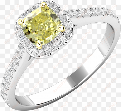 a stunning cushion cut yellow diamond halo style ring - yellow diamond platinum ring uk