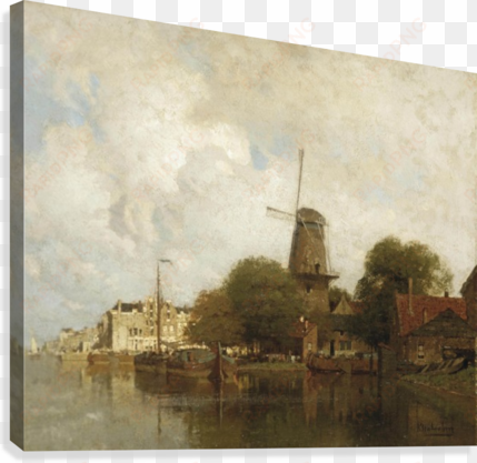a windmill along the river amstel, amsterdam canvas - painting