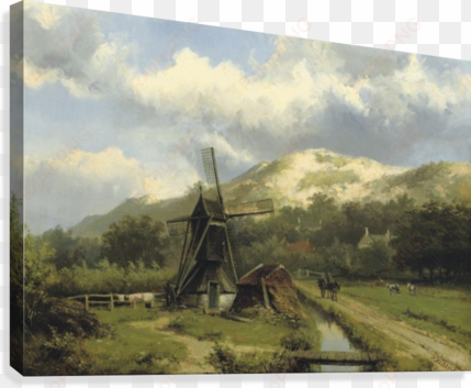 A Windmill In A Dune Landscape Canvas Print - Willem Koekkoek transparent png image