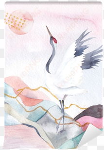 abstract watercolor background with crane - watercolor painting