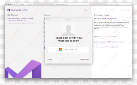 accounts dialog in visual studio for mac - microsoft visual studio