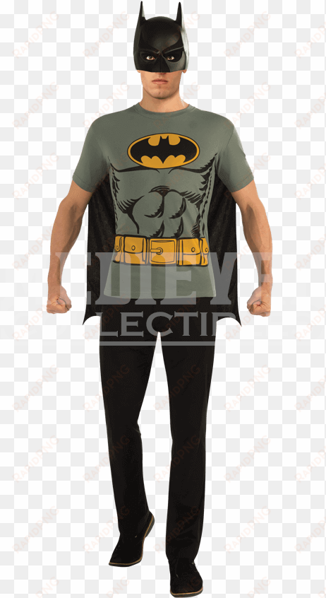 adult batman grey cape t-shirt with mask - batman t shirts costume