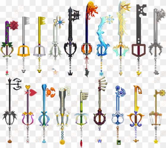 all 18 of sora's keyblades plus mickey's keyblade from - kingdom hearts original keyblade