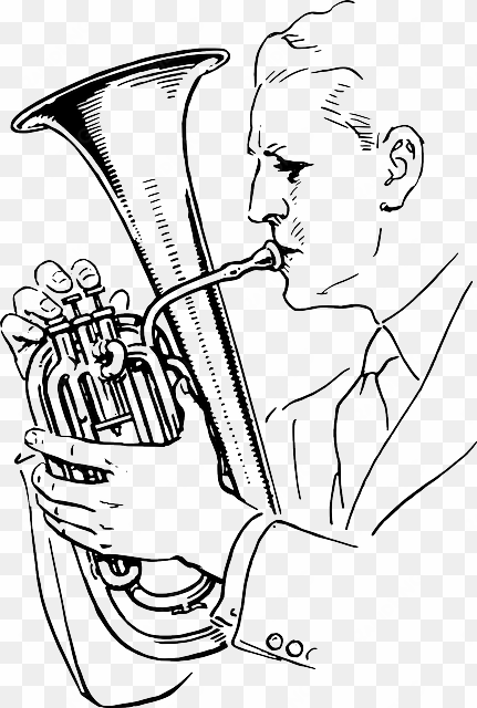 alto music, man, person, cartoon, horn, playing, alto - man playing trumpet drawing