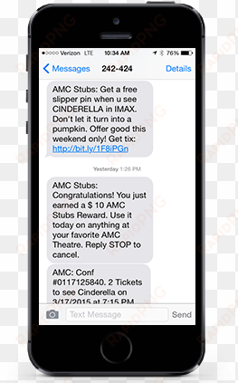 amc theatres text messaging displayed on iphone - mobile mensajes de texto