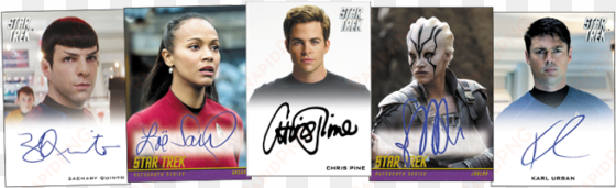 among the signers for this one are chris pine , zachary - 2017 star trek beyond movie trading card