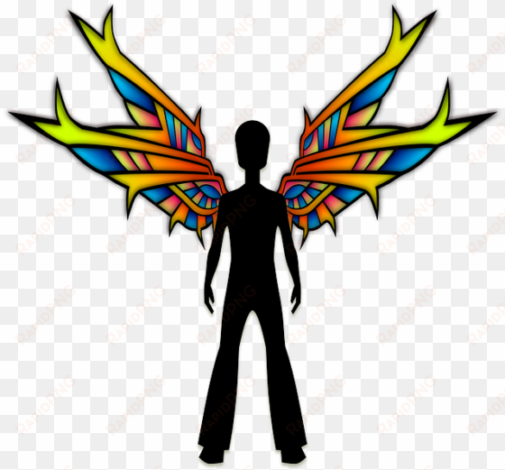 angel, colorful, male, silhouette, stylised, wings - gambar sayap warna