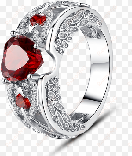 angel wing heart red crystal engagement ring
