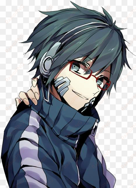 anime boy png clipart - blue hair anime boy with glasses