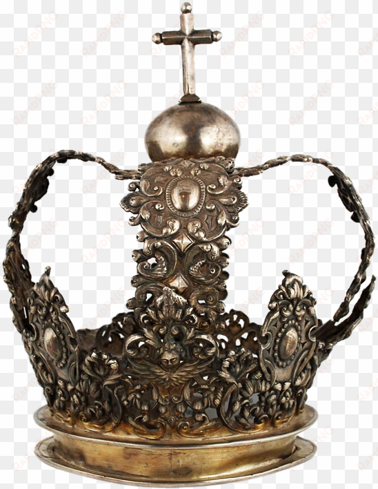 antique 18 century hand wrought silver crown cross - antique silver crown