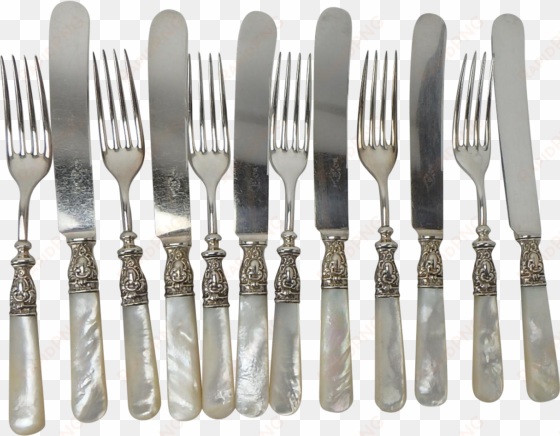 antique mother of pearl and sterling knives and forks, - knife