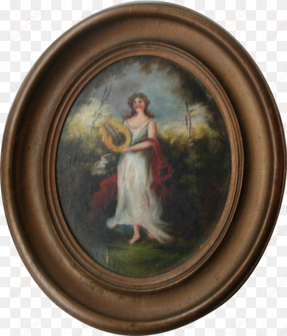 antique oil painting portrait goddess of music playing - art