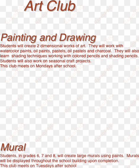 art club painting and drawing students will create - aci