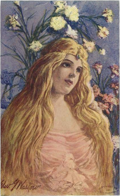 artist signed 1907 postcard of art nouveau style blonde - visual arts