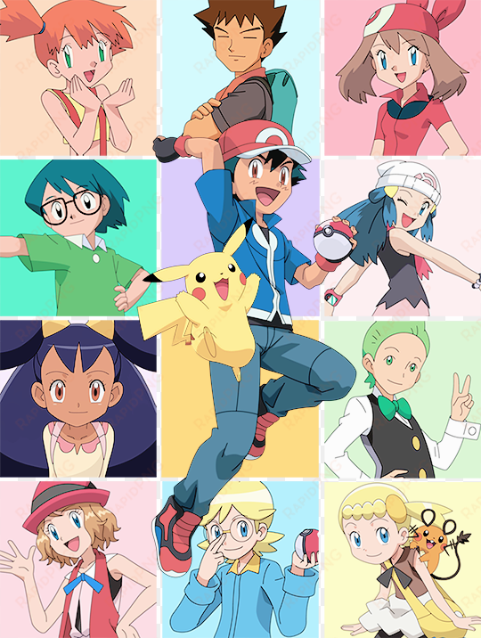 ash and pikachu with all of their friends pokemon people, - pokemon