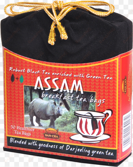 assam breakfast tea bags in deep black velvet packaging - assam tea bags