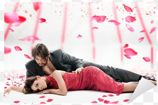 attractive couple over falling rose petals wall mural - love you my sweetheart