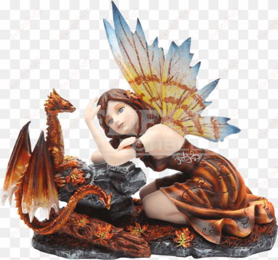 autumn fairy with dragon statue - fairy