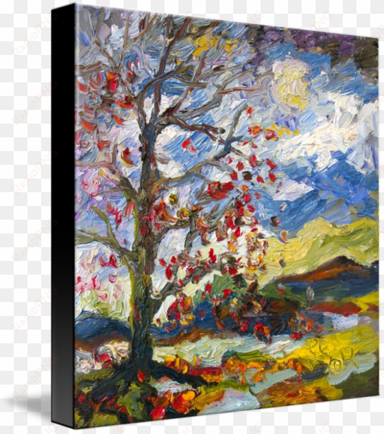 autumn sunset impressionism oil painting must go sale - modern art autumn tree red leaves falling