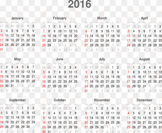 Background Transparent Calendar - Calendar Of Months 2016 transparent png image