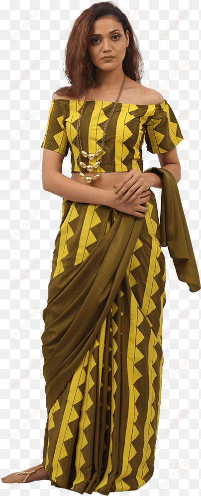 bahubali 2 olive triad blouse, pants & saree - costume