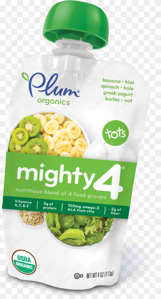 banana•kiwi, spinach•kale, greek yogurt, barley•oat- - plum organics tots mighty 4 nutrition blend, spinach