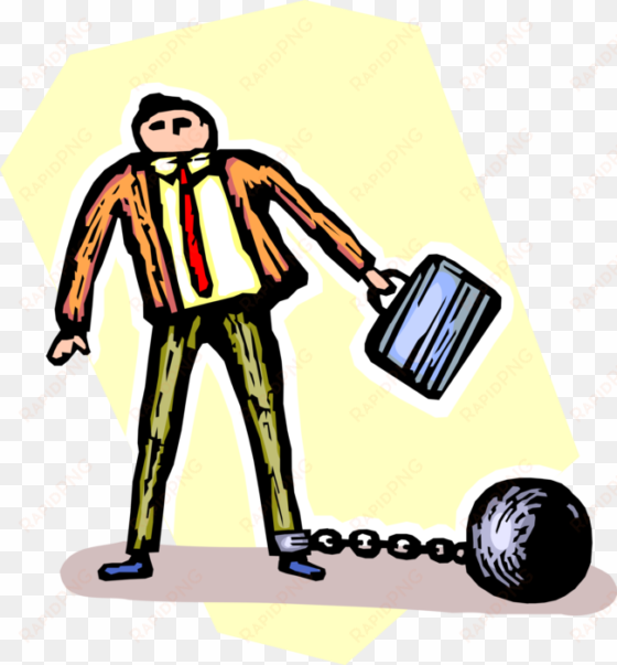 banner black and white stock restrained businessman - ball chained man cartoon transparent background