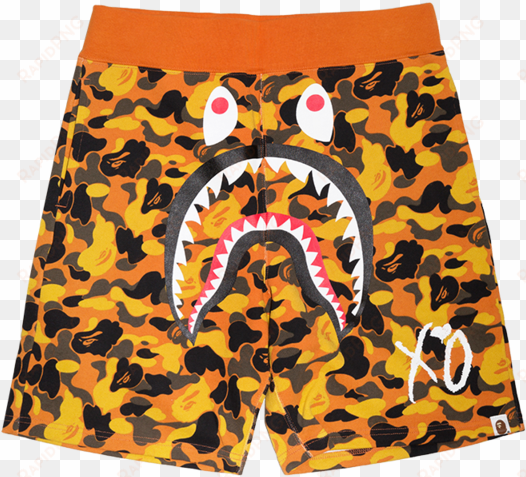 bape® x xo camo shark sweat shorts - bape xo shorts